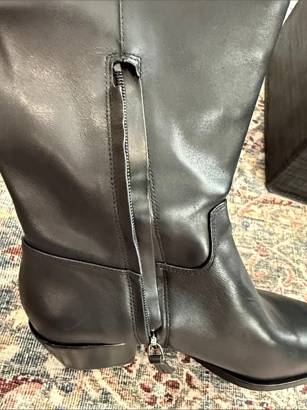 Nordstrom Black Leather “Turner” Knee-High Block Heel Boots